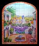 Patio fountain with flowers