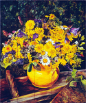 Flowers in yellow vase
