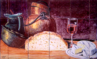 Bread, cheese and cup
