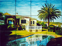 Maison, palmier et piscine