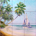 Palmiers et voilier
