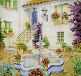 Cour, fontaine et escalier