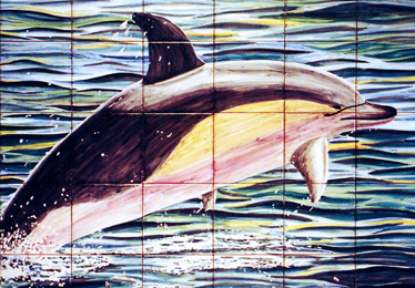 Scene of a jumping dolphin. ANGULO CERAMIC ART